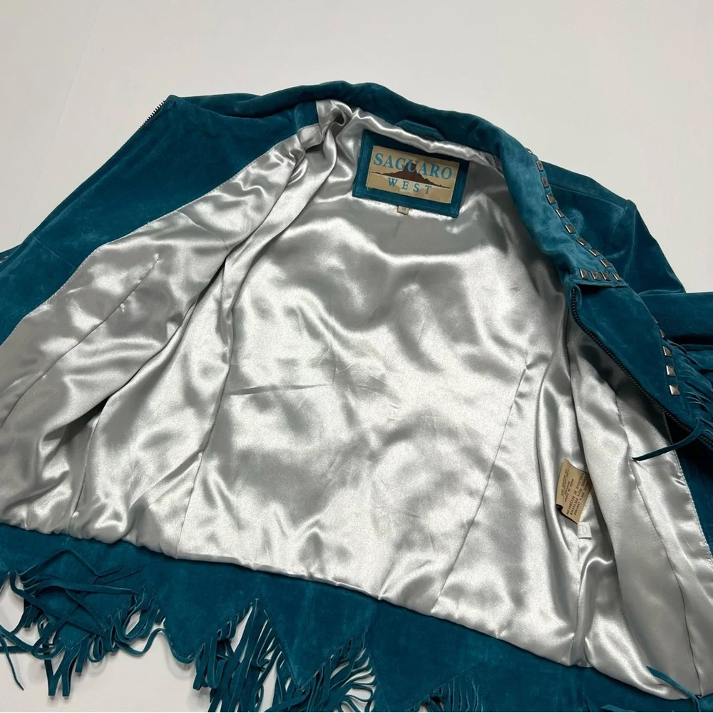 Vintage Saguro West Turquoise Teal Suede Western Jacket Size M - Picture 11 of 16